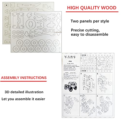3D Wooden Puzzle - 6 Piece Set Wooden Car Brain Teaser Puzzle - DIY Assembly Car Building Model Kits - Wood STEM Toys Gifts for Kids and Adults Teens i-CHONY