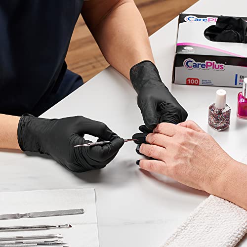 Care Plus Medical Exam Nitrile Gloves Medium Black, Latex Free Powder Free, Non Sterile Exam, Food Safe, Mechanic, 100 Count Care Plus