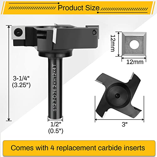 Chaoos CNC Spoilboard Surfacing Router Bit, 1/2" Shank 3" Cutting Diameter 4 Wing, Slab Flattening Router Bit Planing Bit Wood Planer Bit Woodworking Chaoos