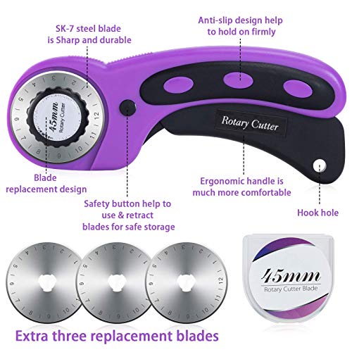 Nicecho Rotary Cutter Set,Sewing Quilting Supplies,45mm Fabric Cutters,A3 Cutting Mat for Sewing,Acrylic Rulers,Scissors,Exacto Knife,Clips,Beginners Nicecho