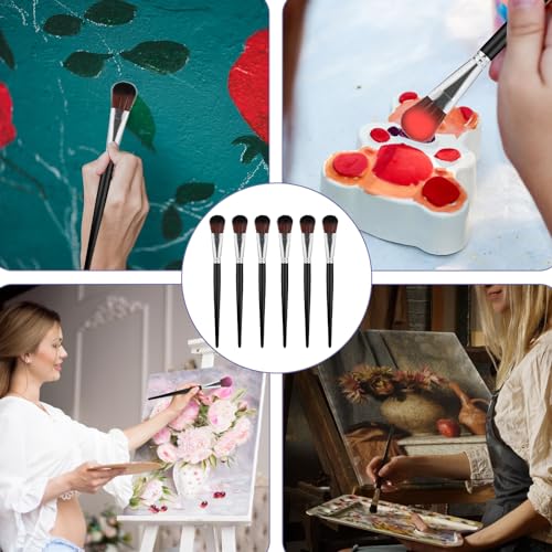6 Pcs Mop Brush for Acrylic Painting 1 Inch Blending Brush Paint Brushes for Acrylic Painting Oval Mop Acrylic Brush with Wooden Handle for Face and Sliverdew