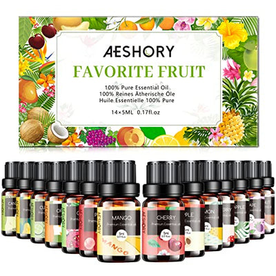 Fruity Essential Oils Set - TOP 14 Fragrance Oil for Diffusers, Candle Making Includes Strawberry, Apple, Pineapple, Cucumber Melon, Cherry, Mango,