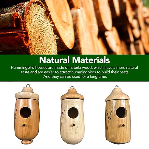 Wodpesur Hummingbird House - Natural Wooden Hummingbird Houses Bird Houses for Outside Hanging, Gardening Gifts Home Decoration, 3 Packs Wodpesur