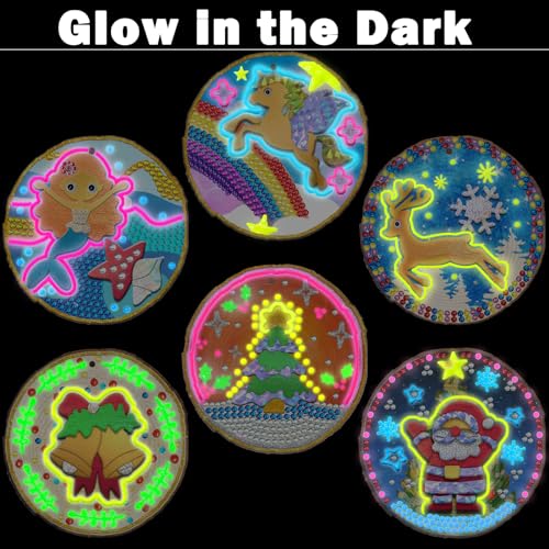 atydkug Kids Wooden Painting Kit - Glow in The Dark Foil Arts & Crafts Gifts for Boys Girls Ages 5-12 Wood Slices with Gem Painting Sets, Creative atydkug