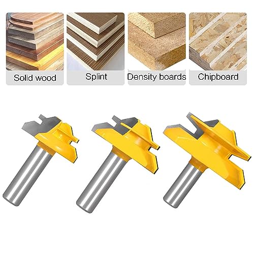 TOTOWOOD 45 Degree Lock Miter Router Bit 3-Piece Set, for 31/64", 3/4",1", Cutting Height, 1/2 Inch Shank.Woodworking Tools Joint Router Bits (3PCS Totowood