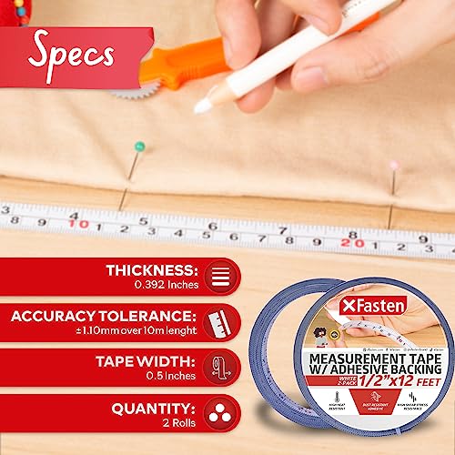 XFasten Tape Measure with Adhesive Back, 0.5-Inch x 12-Feet (2-Pack) Left to Right Peel and Stick Measuring Ruler Tape for Workbench, Woodworking, XFasten