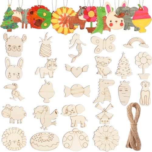 Geetery 150 Pcs Wood Cutouts Ornaments for Crafts Wooden DIY Painting Kits for Kids Craft and Art Supplies Party Birthday Gift Favors Boys Girls Geetery