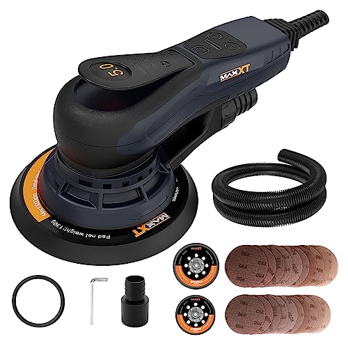 MAXXT Electric 5mm Random Orbital Sander, Palm Sander with Brushless Motor, 5&6Inch Sanding Pads, Central Vacuum, Sanders for Woodworking, Primary MAXXT