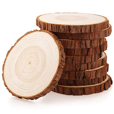 Fuyit Wood Slices 10 Pcs 4.7-5.1 Inches Unfinished Natural Tree Slice Wooden Circle with Bark Log Discs for DIY Arts and Craft Rustic Wedding