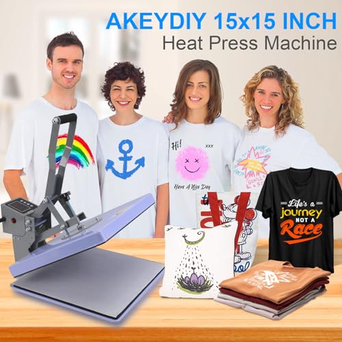 AKEYDIY Heat Press Machine, 15x15 inch Heat Press for t Shirts, Fast Heating for Heat Sublimation and Heat Vinyl Transfer, 1400W High Pressure AKEYDIY