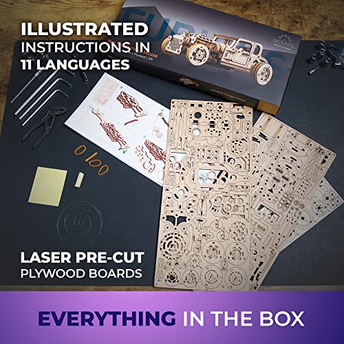 UGEARS 3D Car Model Puzzle - Hot Rod Furious Mouse with Innovative Dual Engines - 3D Wooden Puzzles for Adults and All Family- Realistic Scaling Hot UGEARS