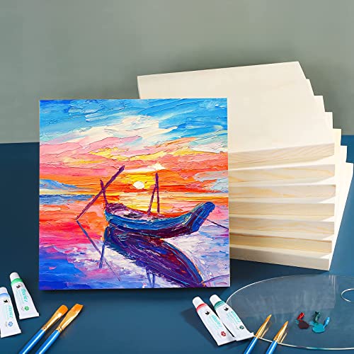 ADXCO 8 Pack Wood Panels 10 x 10 Inch Unfinished Wood Canvas Wooden Panel Boards for Painting, Pouring, Arts Use with Oils, Acrylics ADXCO