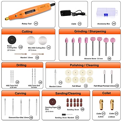 GOXAWEE 24V Mini Rotary Tool, Corded Rotary Tool with 105pcs Accessories, 18000rpm Multi-Purpose Power Rotary Tool for Handmade Crafting and DIY GOXAWEE
