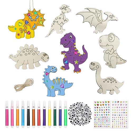 Unfinished Wood Cutouts Ornaments for Crafts,140 Pcs Dinosaur Wooden DIY Paint Craft,Wood Discs Slices Dino Shapes Blank Hanging Embellishment for Nuyoach