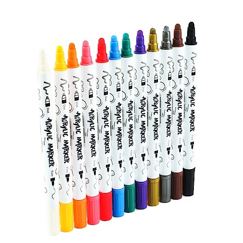 TRANSON 12 Color Dual-tip Acrylic Paint Pen Set for Canvas Rock Wood Leather Ceramic DIY Painting TRANSON