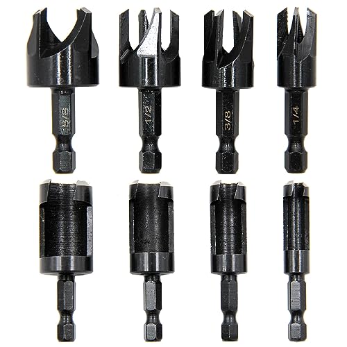 Eyech 8Pcs Wood Plug Cutter, Carbon Steel Straight and Taper Claw Drill Bit Set Woodworking Hole Saw Cutting Tool 1/4" 3/8" 1/2" 5/8" (Metric 6mm Eyech
