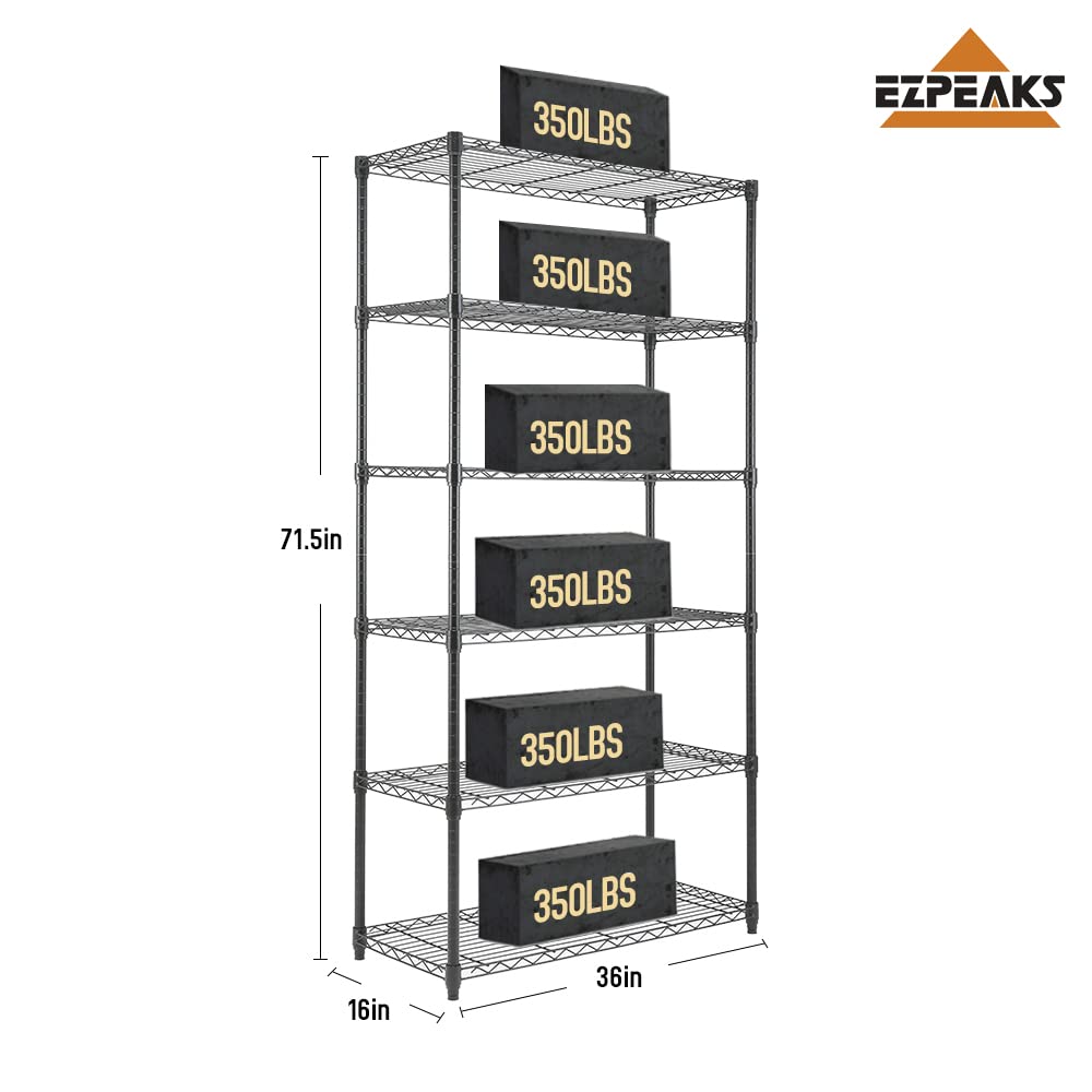EZPEAKS 6-Shelf Shelving Unit, Changeable into 2 of 3-Shelf Units, Adjustable Heavy Duty Steel Wire Shelves, 350 lbs Loading Capacity Per Shelf EZPEAKS