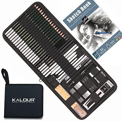 KALOUR 54-Pack Sketch Drawing Pencils Kit with Sketchbook,Include Graphite,Charcoal Pencils and Artists Tools,Pro Art Drawing Supplies for Adults KALOUR
