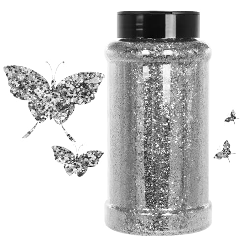WOOGLITTER Silver Glitter, 16 Oz (1 Ib), Chunky Glitter for Resin Crafts Nails Tumblers Slime Cosmetic and Festival Decoration - Silver Chunky WOOGLITTER