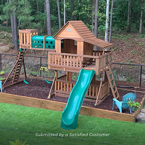 Backyard Discovery Woodridge Elite All Cedar Wood Swing Set, Upper and Lower Deck, Sandbox, Vented Tunnel, Rock Climbing Wall, Coated Rope Belted Backyard Discovery
