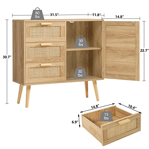 Iwell Rattan Storage Cabinet with 3 Drawers and Adjustable Shelf - Versatile Accent Piece for Home Interiors Iwell