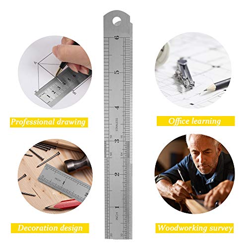 6 Inch Stainless Steel Ruler Flexible Aluminum Ruler for Excellent Precision and Accuracy 2 Pack. Miular
