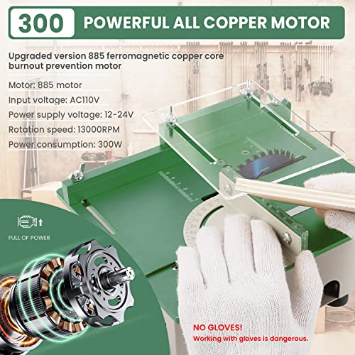 Huanyu Mini Table Saw Upgraded 300W 13000RPM Portable Precision Table Saws Set for DIY Crafts Woodworking 0-180 Angle Cutting Multifunctional 1.14IN Huanyu