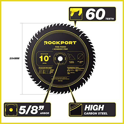 ROCKPORT Table Saw Blades 10 inch 60 Teeth - (3 Pack) 10" Table Saw Blades & 10 inch Miter Saw Blades, 5/8" Arbor, Multipupose Carbide Tip Circular ROCKPORT
