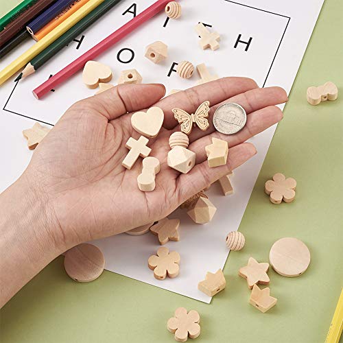 Elecrelive 100pcs/box Assorted Natural Wood Spacer Beads 10 Styles Unfinished Wooden Loose Beads for Arts Crafts DIY Jewelry Making Hole:1.5-3mm EEE ELECRELIVE