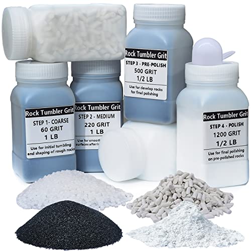 4.5 LBS Rock Tumbler Grit Media Complete Kit -Inculde 4 Steps Grits + Plastic Pellets + Ceramic Filler Media, Compatible with Any Brand Tumbler, Rock HDongany