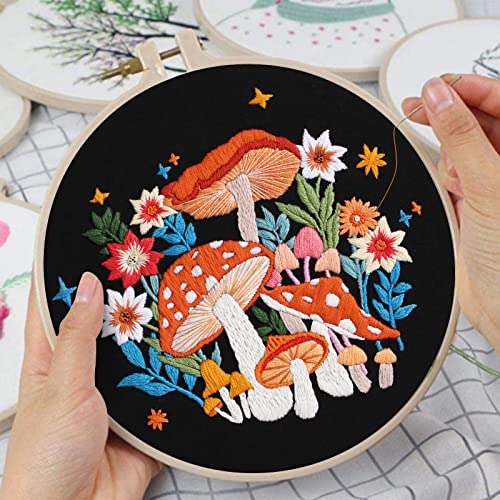 Louise Maelys Mushroom Embroidery Kits for Beginners with Art Night Pattern,Adults Starter Cross Stitch Kit DIY Needlepoint Kits Louise Maelys