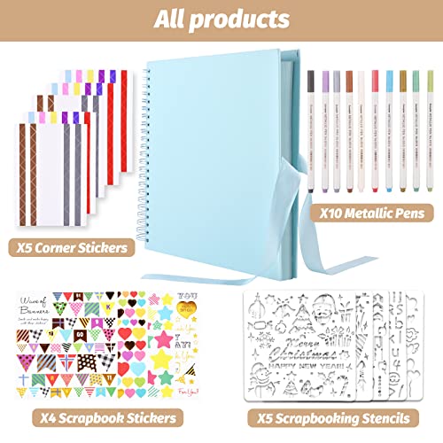 GOTIDEAL 12 x 12 Inch Scrapbook Album with 10 Metallic Markers,80 Pages Craft Paper Photo Album for Wedding and Anniversary, Family DIY Photo Album GOTIDEAL
