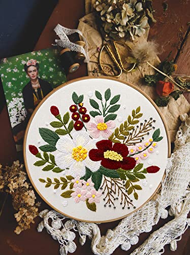 Bonroy 4 Sets Embroidery Kit for Beginners Art Craft Handy Sewing Include Embroidery Clothes with Pattern, Hoops, Instructions,Color Threads Needle Bonroy