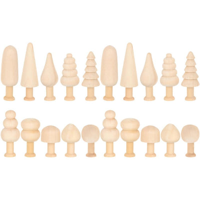 TEHAUX 20pcs Unfinished Wooden Trees, Blank Wooden Peg Dolls 5 Shape Mini Wooden Xmas Tree Craft Natural Small Wooden Tree for Arts Carfts Painting