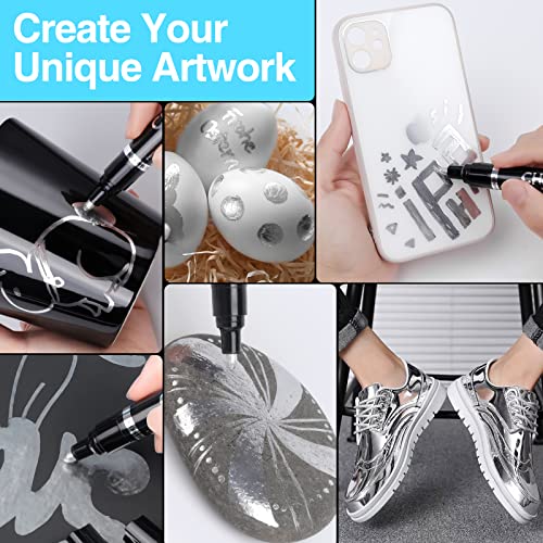 KERIFI 3pcs Silver Liquid Mirror Chrome Markers Permanent Art Liquid Chrome Marker Set, Reflective Gloss Metallic Mirror Markers, Repair Paint Pen KERIFI