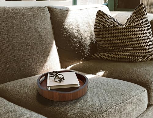YZIAQLBTF Acacia Wood Serving Tray with Handles, Round-12.6inch Perfect for Breakfast, Lunch, Dinner, Food Snacks Drinks for Coffee Table,Decorative YZIAQLBF