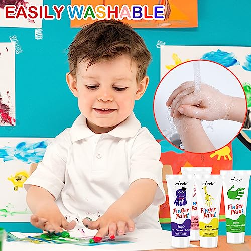 AROIC 8PCS Washable Finger Paint for Kids, Non-Toxic Finger Paint 8Colors, Art Painting Supplies for Toddlers, Finger Painting Supplies for Kids Boys AROIC