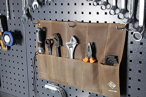 ironcube Tool Roll Tool Pouch, 6 Pocket Tool Storage Bag, Storage for Hand Tools, Gardening Tools, and Woodworking Tools. (Brown) ironcube