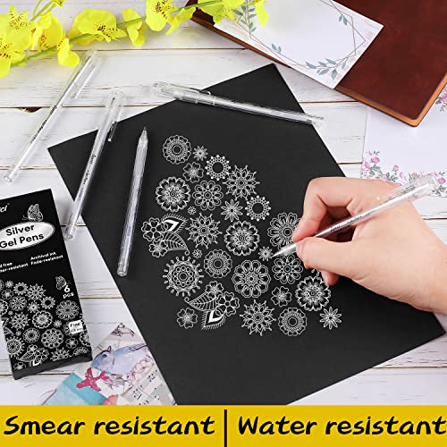 Dyvicl Silver Gel Pens, 0.8 mm Fine Pens Gel Ink Metallic Silver Pens for Black Paper Drawing, Sketching, Illustration, Adult Coloring, Journaling, Dyvicl