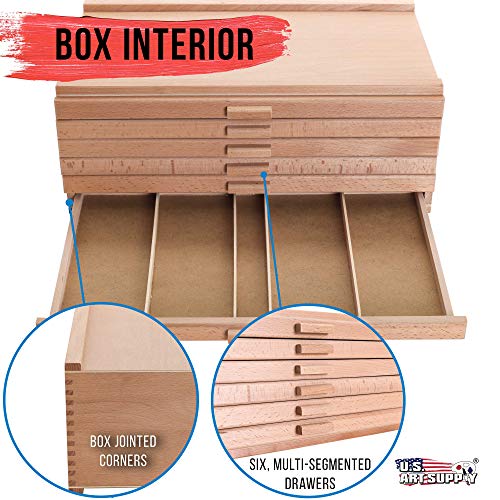 U.S. Art Supply 6 Drawer Wood Artist Supply Storage Box - Pastels, Pencils, Pens, Markers, Brushes US Art Supply