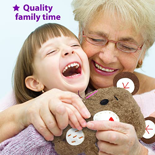 KRAFUN Sewing Kit for Kids Age 7 8 9 10 11 12 Beginner My First Art & Craft, Includes 3 Stuffed Animal Dolls Teddy, Raccoon and Owl, Instructions & KRAFUN