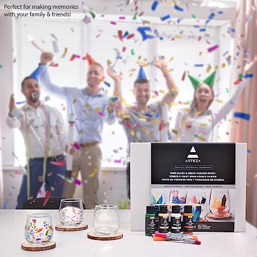 ARTEZA Wine Glass Coaster Painting Experience Box, DIY Craft Kit for Group Activities, Parties, Home Decor Projects, Art Set, Craft Supplies for ARTEZA