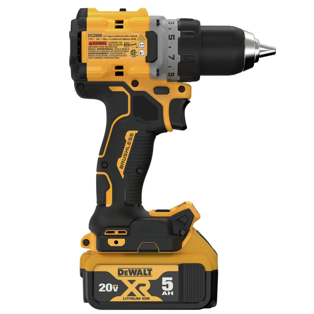 DEWALT 20V MAX* XR® Brushless Cordless 1/2 in. Drill/Driver Kit (DCD800P1), Yellow DEWALT