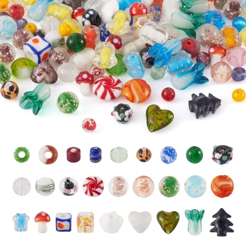 Craftdady 200 pcs Mixed Shapes & Colors Lampwork Glass Beads Loose Beads Fit Most Major Charm Bracelets, 4-20x4-20mm, Hole: 1-2.5mm Craftdady