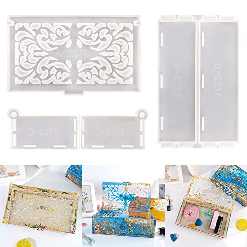 RESIN GO Domino Box Resin Molds, Large Rectangle Carved Container Epoxy Resin Silicone Mold with Lid Set for Casting, Storage Gift Trinket Makeup RESIN GO