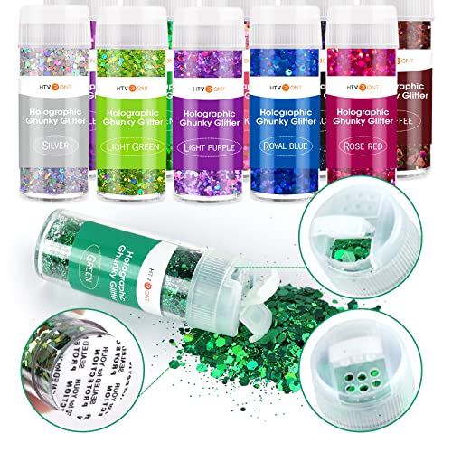 HTVRONT Holographic Chunky Glitter for Resin - 15 Colors Holographic, 150g/5.3oz Craft Glitter Set, Chunky Glitter for Tumblers, Craft, Body, Face, HTVRONT
