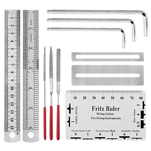 Guitar Repair Tools 20PCs Guitar Tool with String Organizer Guitar Winder String Cutter String Action Ruler Gauge Fingaorad Guard Fret Files A-xctoe