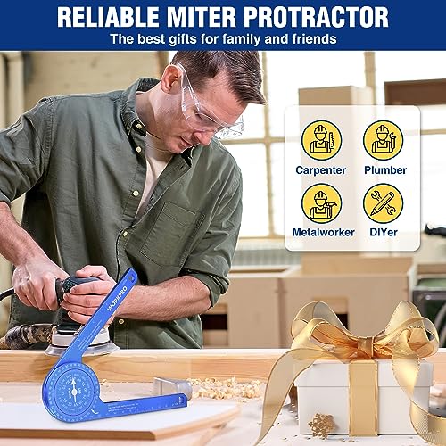 WORKPRO Aluminum Miter Saw Protractor, 7.3 Inch Angle Finder Featuring Precision Laser Engraved Scales for Inside and Outside Corner, Carpenters,