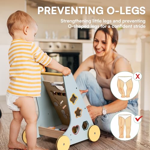 ROBOTIME Wooden Baby Walker, Wooden Push Walker with Wheels, Push Toys for Babies Learning to Walk, Baby Walkers Activity Center for Boys and Girls ROBOTIME