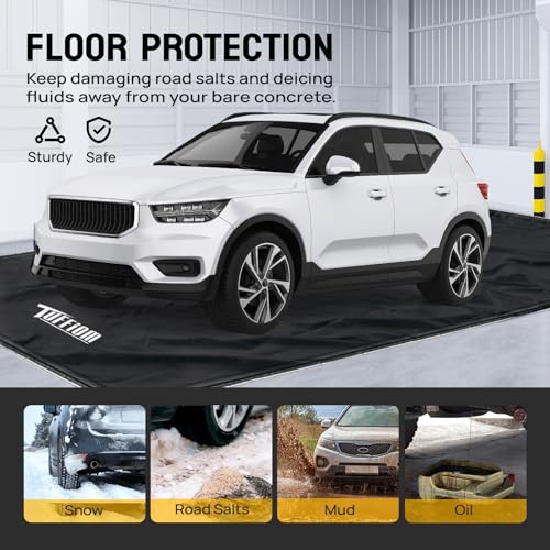 TUFFIOM 9'x 20' Containment Mat w/Squeegee, Garage Floor Mats for Under Car, Heavy Duty Waterproof Car Parking Mats for Snow Ice Rain Mud Oil TUFFIOM